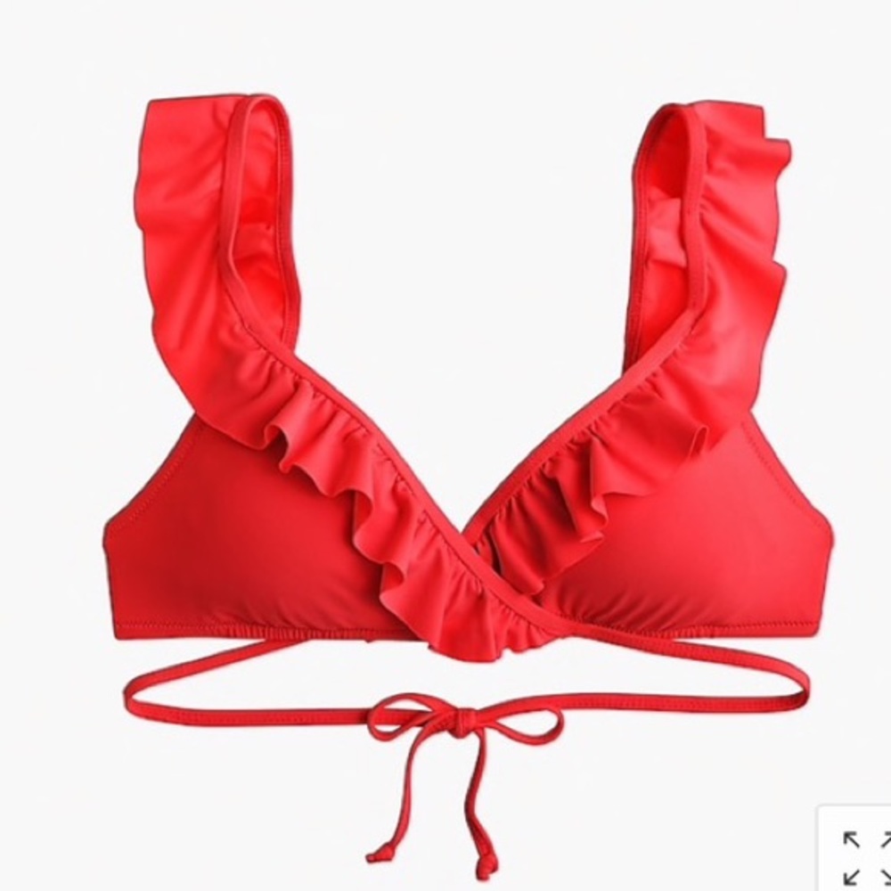 J. Crew Ruffle Wrap Swim Top in Red
